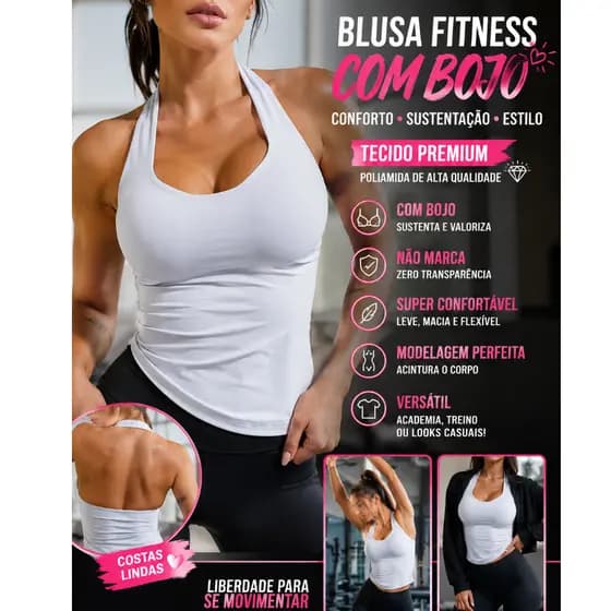 BLUSA FITNESS FEMININA PREMIUM EM POLIAMIDA COM BOJO