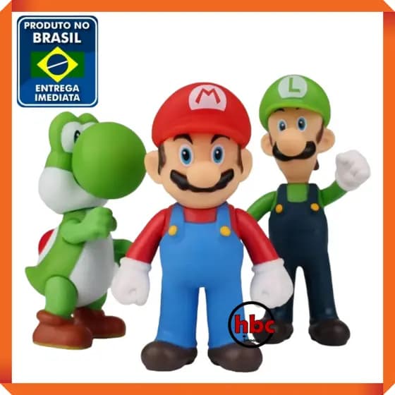 Super Mario Bros + Luigi e Yoshi Action Figures PVC - Action Figures - Presente Boneco de Ação