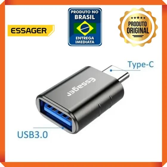 Adaptador OTG Smartphone Usb 3.0 Fêmea Para Usb Tipo C Macho 5gbps 3a Essager
