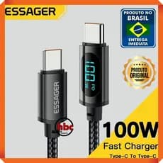 Cabo Essager Turbo Tipo-C para Tipo-C, 100W 2 Metros de comprimento Visor USB Tipo C para iPhone, 14, 13, 12, 11 Pro Max