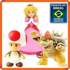 Kit de 03 action figures da Princesa Peach + Toad e Bowser ou kit de 03 bonecos de ação do Mario Bros + Luigi e Yoshi