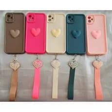 Capa de silicone coração com cordão para Samsung galaxy A55/A15/A14/A13 4G/A12/A05/A03 CORE