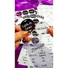 63 Adesivos de Tempero em Vinil Branco, Preto ou Transparente para Porta Temperos e Organizadores