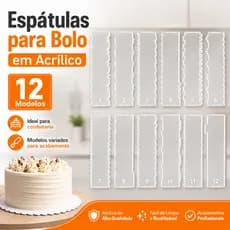 Kit 12 Espátulas para Bolo em Acrílico Raspador Alisador Decorador Confeitaria Chantilly