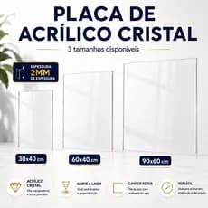 Chapa de Acrílico Cristal Transparente Lisa para Corte a Laser 30x40 60x40 90x60