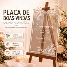 Placa de Boas-Vindas Casamento em Acrílico Personalizada Quadro Recepção Noivos Decoração Elegante
