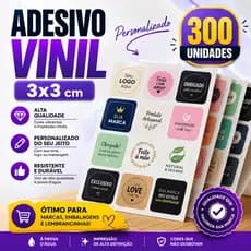 Adesivo Vinil Personalizado 3x3cm 300 Unidades Alta Qualidade Para Embalagens, Logo, Bolos e Doces