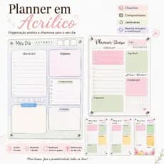 Ímã de Geladeira Planner Diário em Acrílico com Caneta e Apagador