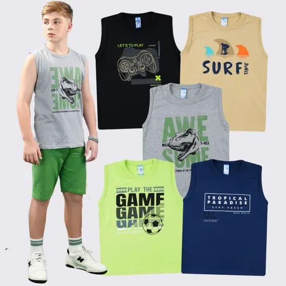 Combo 5 Camisetas Regata Juvenil Menino Masculino 10 Ao 16