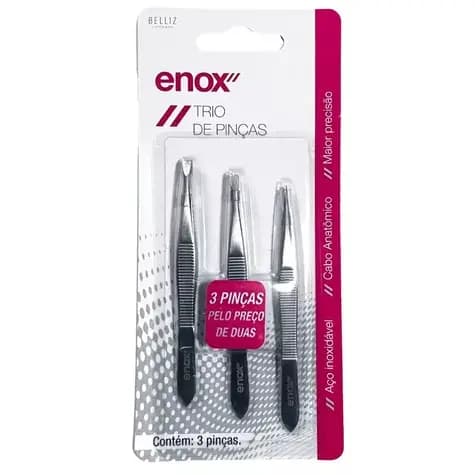 Pinças Trio Enox Aço Inoxidável - Ponta Reta- Diagonal - fina