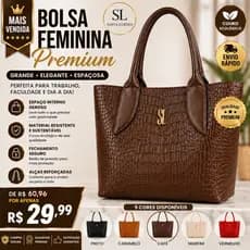 Bolsa Sacola Feminina Grande SL Couro Ecológico Croco Premium – Espaçosa p/ Trabalho Faculdade Dia a Dia