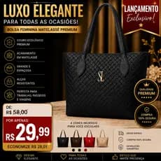 Bolsa Feminina Luxo Matelassê Couro Ecológico Grande Espaçosa Moda 2026 Ombro Shopper Elegante Trabalho Passeio