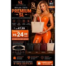 Bolsa Feminina Elegante SL Couro Ecológico Reforçado | Logo Premium em Alto Relevo | Preta, Café, Caramelo, Vinho e Marf