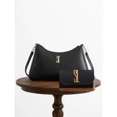 Kit Bolsa e Carteira Feminina Ombro Elegante 29cm Couro Sintético Moda Casual Dia a Dia Festa Preta Caramelo Nude