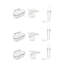 Kit 9 Itens Banheira Bebedouro Porta Vitaminas Passaros Vidro Malha Fina + Brinde