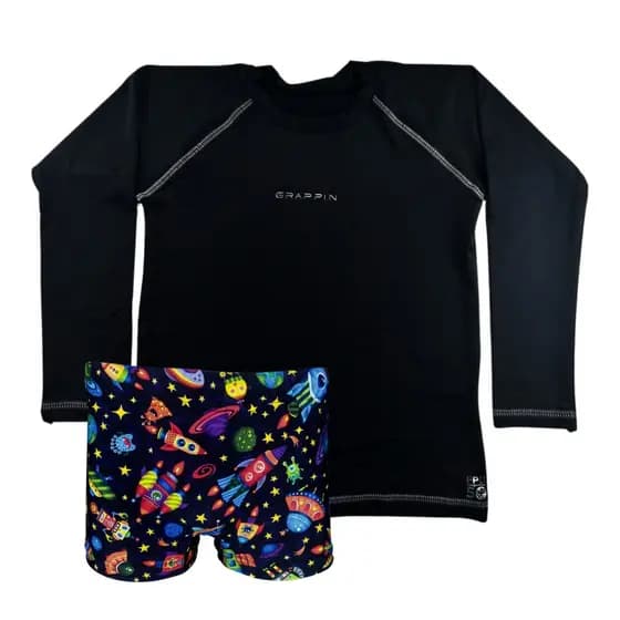 Conjunto Uv Juvenil Proteção Solar Meninos Foguete Planetas Grappin
