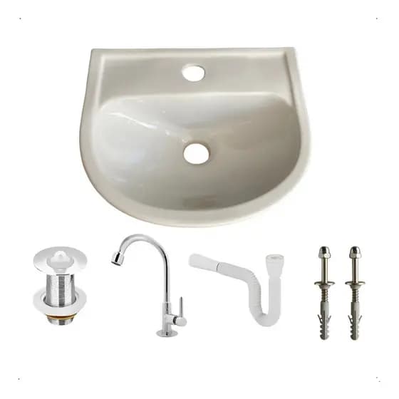 Kit Pia Louça Lavatório Branco Brilhante Com Sifão Válvula Parafusos E Torneira Kit Completo