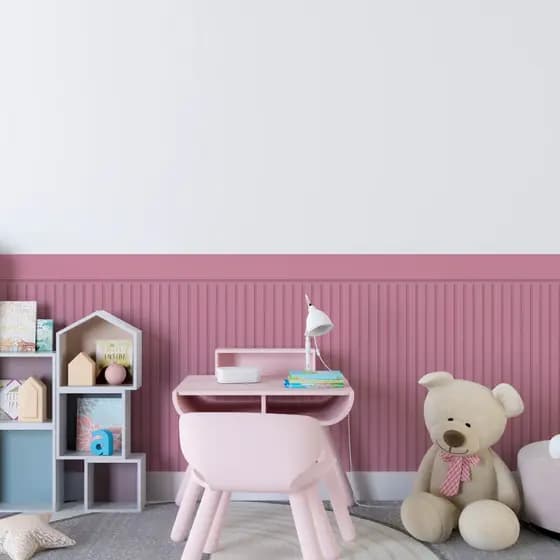 Papel De Parede Adesivo Ripado Rosa Com Faixa Para Meia Parede