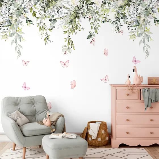 Papel De Parede Adesivo Floral Suspenso Com Borboletas - Vários Modelos