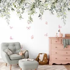Papel De Parede Adesivo Floral Suspenso Com Borboletas - Vários Modelos