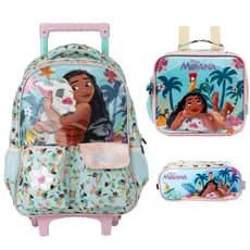 Kit Mochila Com Rodinha e Alça + Lancheira Térmica e Estojo Duplo Moana 14788