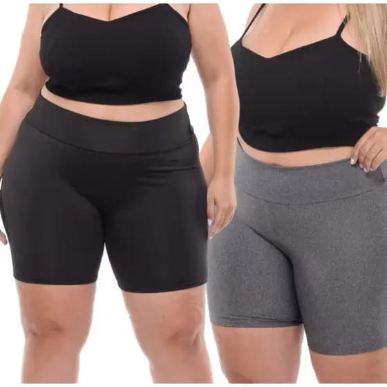 Kit 02 Bermuda Legging Feminino Plus Size Meia Coxa Cintura Alta Short Zero Transparência