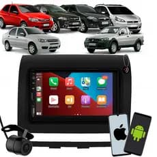Kit Multimídia 7 Polegadas Carplay Android Auto Palio Strada Idea Siena Palio Weekend + Câmera de Ré + Moldura