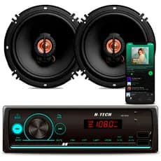 Kit Par Som Rádio Bluetooth + Alto Falante 6 Polegadas ou 5 Polegadas Triaxial Potente 200w 4Ohms Alta Potência