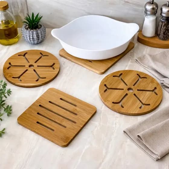 Descanso de Panela Mesa Posta Kit Descanso de Panela de Bambu Ecológico Eco House