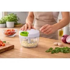 Processador Manual Alimentos 500ml Tres Laminas Corda Retratil Cozinha Pratico Triturar Alimentos Temperos Agilidade