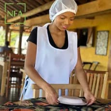 Kit Avental Bata com touca bandana de rede branco bar lanchonete garçonete limpeza cozinheira