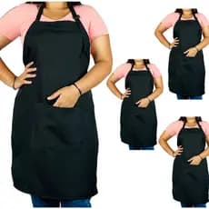 Kit com 4 Avental Inteiro Oxford Modelo Garçom de Cozinha com Bolso Frontal Ajustável