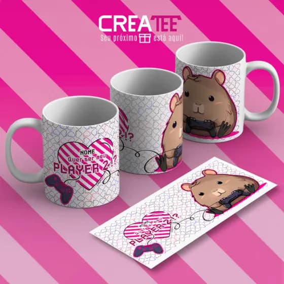 Caneca & Xícara - Capivara - Quer ser meu Player 2 - Game - Dia dos Namorados