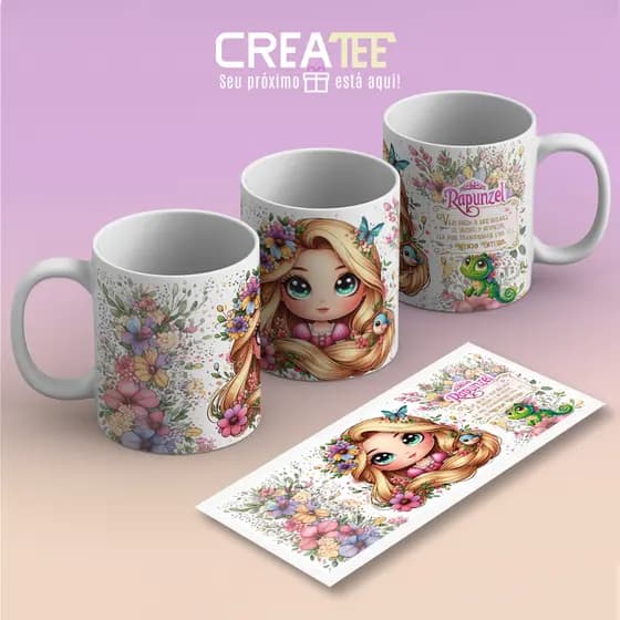 Caneca & Xícara - Princesa Rapunzel Enrolados