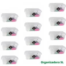 Kit com 12 Caixas Organizadoras Multiuso Transparente 5 Litros com Trava