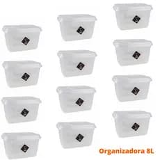 Kit 12 Caixas Organizadoras Multiuso Transparente 8L com Trava