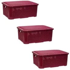 03 Caixa Organizadora Rattan Empilhavel Com tampa 10 Litros Varias Cores