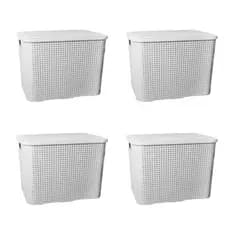 Caixa Organizadora Rattan Empilhavel Cesto Multiuso com Tampa 26 Litros - BRANCO