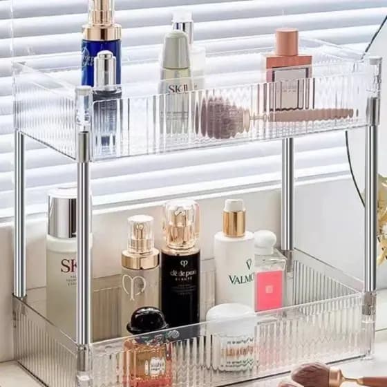 Prateleira Organizadora Estante Maquiagem Cosméticos Multiuso Duplo 2 Andares Acrílico