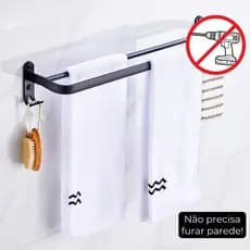 Porta Toalha Suporte Toalheiro Banheiro Duplo Aço Inox Premium Adesivo Sem Furos