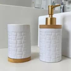 Kit Banheiro Lavabo Conjunto Saboneteira Porta Escova Porcelana 2 Peças
