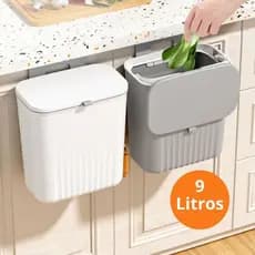 Lixeira Pendurável 9 litros Suspensa Porta Armário Multiuso De Plástico Com Tampa Cozinha