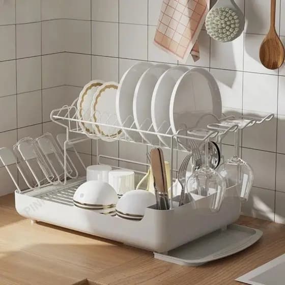 Escorredor De Louça 14 Pratos Porta Talheres Organizador Louça em Aço Inox