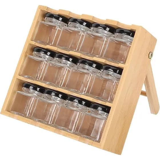 Porta Temperos de Bambu com 12 Potes Herméticos de Vidro Organização para Cozinha
