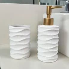 Kit Banheiro Lavabo Luxo Conjunto Saboneteira Dispenser Porta Escova Porcelana 2 Peças