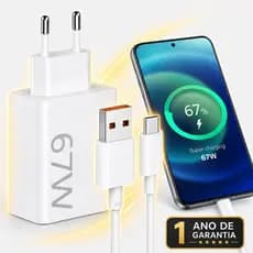 Carregador Turbo 67W USB-C Rápido de Alta Potência | Fonte Tipo-C PD Alta Potência Android Iphone