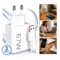 Kit Carregador 67W Turbo + Cabo Tipo-C Carga Rápida Universal Xiaomi Redmi Note E Poco X7 Android