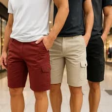 kit 3 Bermuda Masculina Cargo Brim Shorts Masculino 6 Bolsos