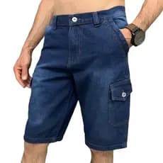 Bermuda Masculina Jeans Cargo Short Masculino Bolso Lateral