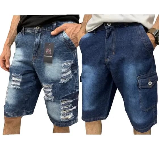 Bermuda Masculina Jeans Cargo Short Masculino 6 Bolsos